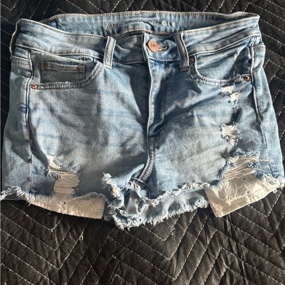 American Eagle Outfitters Pants - American Eagle Blue Cut Off Curvy Hi Rise Shortie Shorts Denim Distressed Size 6